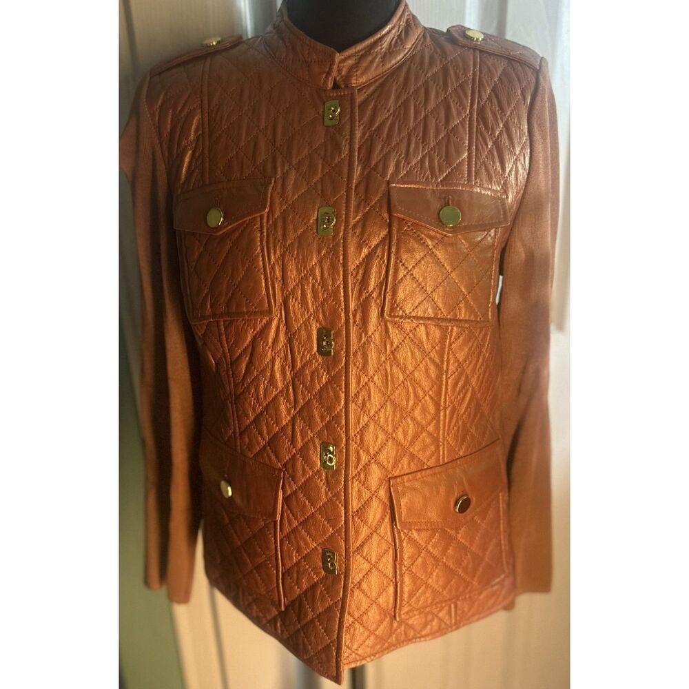 Vintage Peter Nygard Bronze Quilted Leather and Knit Hybrid Jacket Size Small - Picture 3 of 8